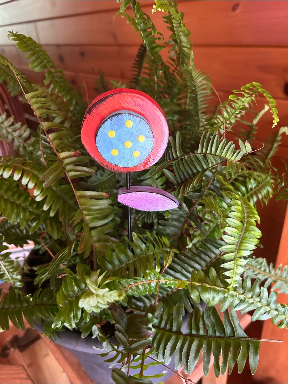 Hand-Painted Wood Red and Blue Decorative Flower Plant Stake - Home Accents